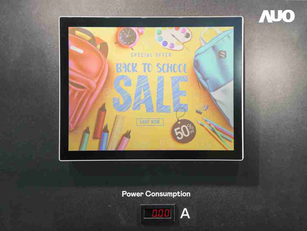 万利展示胆固醇液晶超低耗能户外全彩显示器，，，，ChLC（胆固醇液晶）以双稳态技术使静态显示零功耗，，，具省电、、高彩度、、、环保的特性，，，还整合软硬件系统解决方案，，，可透过单一云端平台管理